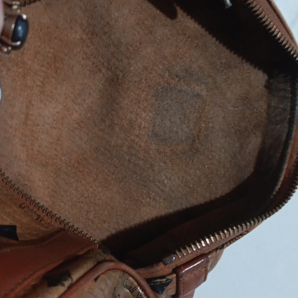 MCM Cognac Crossbody Barrel Bag with Logo Pattern EUC - Picture 11 of 13